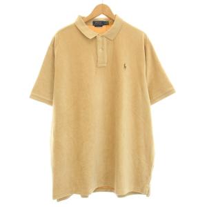 CLASSIC FIT ニットコーデュロイポロシャツ 半袖 ストレッチ カラーポニー 刺繍 ワンポイント XXL ベージュ