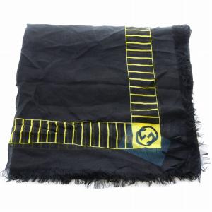 GUCCI MLB ピッツバーグパイレーツ スカーフ ショール 大判 フリンジ GGマーク ロゴ シルク混 135×135cm 黒 ブラック