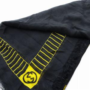 GUCCI MLB ピッツバーグパイレーツ スカーフ ショール 大判 フリンジ GGマーク ロゴ シルク混 135×135cm 黒 ブラック