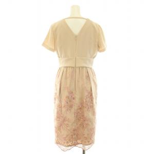 GRACE CONTINENTAL スカラチュールドレス フレアワンピース ギャザー ひざ丈 半袖 Vネック 切替 レース 刺繍 36 S