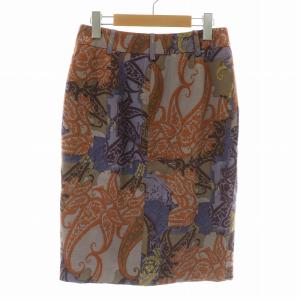 ETRO タイトスカート ひざ丈 ジップフライ スリット 総柄 ペイズリー タック 絹 シルク混 38 S マルチカラー