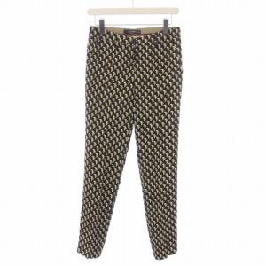 テーパードパンツ ジップフライ 総柄 38 S 黒 ブラック 黄 イエロー /BM