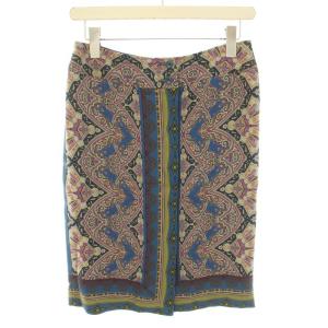 スカート ひざ丈 タイト ペイズリー柄 40 M 青 ブルー 紺 ネイビー /YT