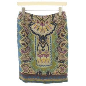 ETRO スカート ひざ丈 タイト ペイズリー柄 40 M 青 ブルー 紺 ネイビー /YT