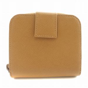 PRADA 財布 小銭入れ 二つ折り レザー 三角プレート キャメル