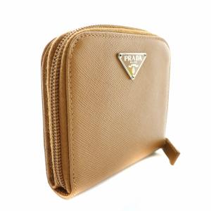 PRADA 財布 小銭入れ 二つ折り レザー 三角プレート キャメル