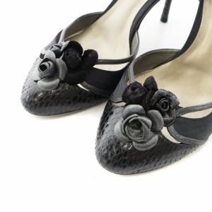 BOTTEGA VENETA パンプス ピンヒール セパレート アーモンドトゥ フラワーモチーフ 37 23.5cm 黒 ブラック