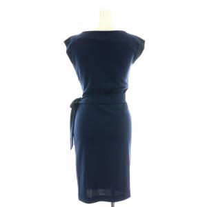 DIANE von FURSTENBERG DVF studio タイトワンピース ひざ丈 ボートネック ノースリーブ リボン ストレッチ 0 XS 紺 ネイビー