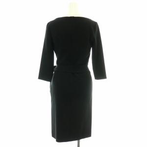 DIANE von FURSTENBERG DVF studio タイトワンピース ひざ丈 リボン ボートネック 七分袖 ストレッチ 0 XS 黒 ブラック