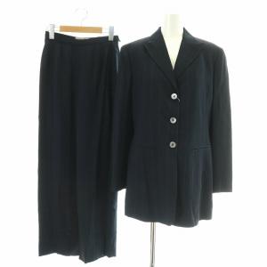 スーツ セットアップ 上下 テーラードジャケット シングル 総裏地 ストライプ スラックスパンツ ワイド 40 M 紺 ネイビー