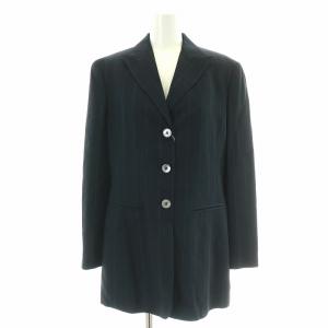 Max Mara スーツ セットアップ 上下 テーラードジャケット シングル 総裏地 ストライプ スラックスパンツ ワイド 40 M 紺 ネイビー