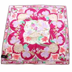 LEONARD 手捺染ハンカチ?フ ミニスカーフ 花柄 シルク ピンク マルチカラー