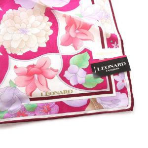 LEONARD 手捺染ハンカチ?フ ミニスカーフ 花柄 シルク ピンク マルチカラー