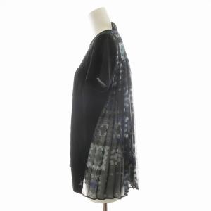 sacai Tシャツ カットソー 半袖 切替 バックプリーツ メッシュ 2 L 黒 ブラック