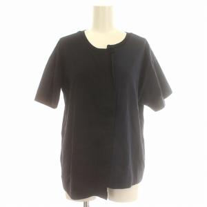 Tシャツ カットソー 半袖 バイカラー 変形 38 M ネイビー 黒 /G