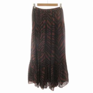 Diagram ゼブラプリントスカート ギャザー フレア 裾ティアード マキシ ロング 36 S 茶 ブラウン 黒 ブラック
