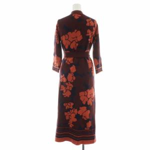 GRACE CONTINENTAL フラワーJQニットCD ロングカーディガン ガウン ベルト 花柄 総柄 ウール 七分袖 36 S 茶 ブラウン 19453043