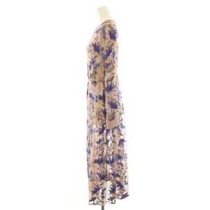 GRACE CONTINENTAL フラワーライン刺繍ワンピース フレア ギャザー ミモレ ロング 長袖 スキッパー レース 花柄 シアー シースルー スパンコール