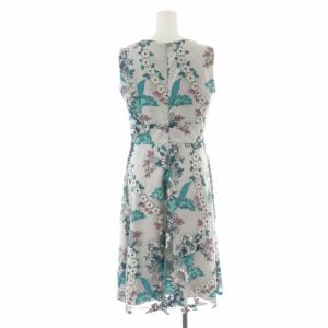 GRACE CONTINENTAL カシュクール ワンピース ひざ丈 チュール 花柄 総柄 刺繍 ノースリーブ 36 S グレー