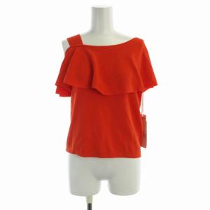 フリルワンショルトップ カットソー ニット 変形 アシメ フレンチスリーブ 半袖 36 S オレンジ /RO
