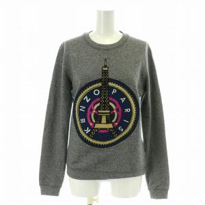スウェット トレーナー 長袖 クルーネック 裏起毛 ロゴ刺繍 エッフェル塔 XS グレー マルチカラー