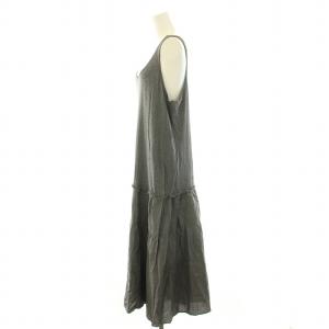 Y's ヨウジヤマモト フレアワンピース ギャザー マキシ ロング ノースリーブ Uネック 切替 シルク混 1 XS グレー