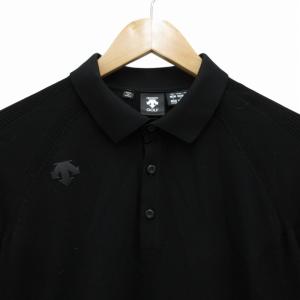 DESCENTE GOLF ポロシャツ ニットソー ゴルフウエア ロゴワッペン 半袖 L 黒 ブラック /FF 0930