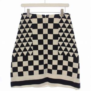VALENTINO 台形スカート ひざ丈 ブロックチェック ウール シルク 38 S 白 ホワイト 黒 ブラック JBORA11128H