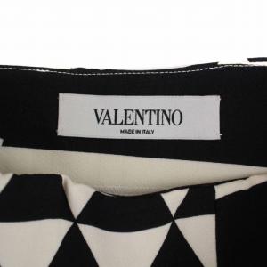 VALENTINO 台形スカート ひざ丈 ブロックチェック ウール シルク 38 S 白 ホワイト 黒 ブラック JBORA11128H