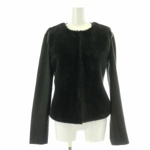 ノーカラージャケット 切替 フェイクファー ストレッチ S グレー /NW43