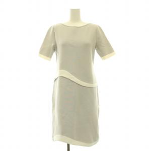 タイトワンピース ひざ丈 半袖 クルーネック ストレッチ 40 M グレー 白 ホワイト /BB