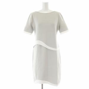 ワンピース ひざ丈 バイカラー 半袖 40 M グレー 白 ホワイト /XK