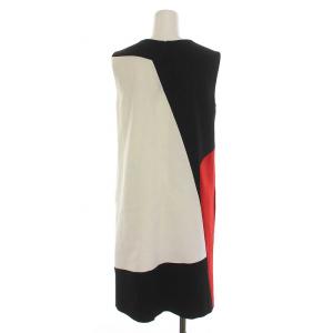 ESCADA ワンピース ひざ丈 ノースリーブ トリコロールカラー 34 S 白 ホワイト 黒 ブラック 赤 レッド
