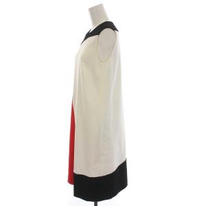 ESCADA ワンピース ひざ丈 ノースリーブ トリコロールカラー 34 S 白 ホワイト 黒 ブラック 赤 レッド