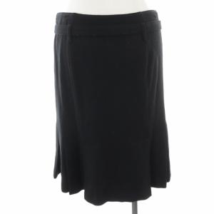 BURBERRY BLUE LABEL スカート ひざ丈 裾プリーツ リボン ウール 38 S 黒 ブラック