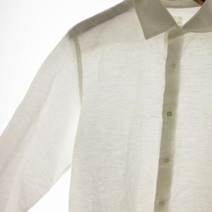EDIFICE 24SS コットン/リネン シャンブレー セミレギュラーカラーシャツ 長袖 麻 リネン M 白 ホワイト 24050300102110