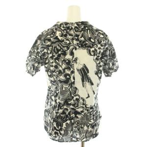 Yohji Yamamoto シャツ ブラウス ボートネック 半袖 ヴィンテージ 総柄 花柄 2 M 黒 ブラック 白 ホワイト