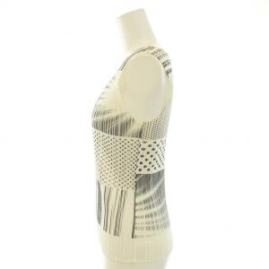 PLEATS PLEASE ISSEY MIYAKE イッセイミヤケ タンクトップ カットソー Uネック ノースリーブ 総柄 3 L 白 ホワイト 黒 ブラック