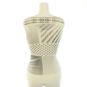 PLEATS PLEASE ISSEY MIYAKE イッセイミヤケ タンクトップ カットソー Uネック ノースリーブ 総柄 3 L 白 ホワイト 黒 ブラック
