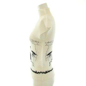 me ISSEY MIYAKE カットソー ブラウス ハイネック 半袖 ボックスプリーツ 総柄 白 ホワイト 黒 ブラック