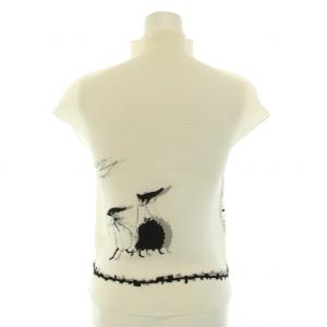 me ISSEY MIYAKE カットソー ブラウス ハイネック 半袖 ボックスプリーツ 総柄 白 ホワイト 黒 ブラック