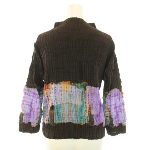 ISSEY MIYAKE カットソー ブラウス ランダムプリーツ M ブラウン ライトブルー