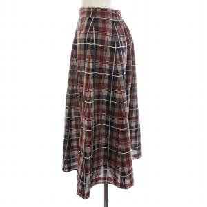 BLUE LABEL CRESTBRIDGE フレアスカート ロング チェック 36 S 紺 赤 ボルドー 茶 ブラウン /YM