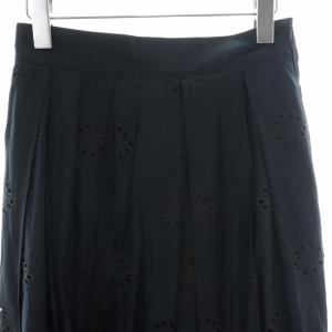 MAX&CO. フレアスカート ロング ミモレ タック フリル 花柄 刺繍 カットワーク 40 M 紺 ネイビー 61010521