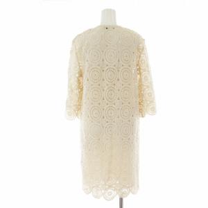 MAX&CO. フリルエッジのかぎ針編みドレス ワンピース ひざ丈 Vネック レース 五分袖 インナー付き M ベージュ 66219321