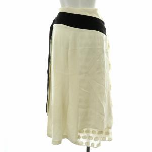 Mame Kurogouchi ラップスカート ロング マキシ フレア ベルト フリンジ 水玉 ドット シアー シースルー 1 S アイボリー 黒 ブラック