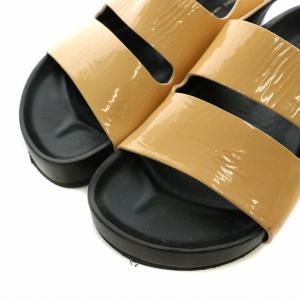 CELINE サンダル エナメル ストラップ 厚底 ヒール 35 22.0cm ベージュ 黒 ブラック