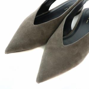 CELINE パンプス フラット スエード ポインテッドトゥ Vカット ストラップ 35 22.0cm グレー
