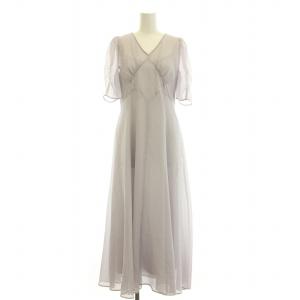 JILL STUART シュリンクフレアワンピース マキシ ロング 五分袖 Vネック シアー シースルー インナー付き 2 M