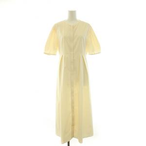 2WAYタックワンピース 羽織り フレア ミモレ ロング 半袖 ジップアップ ストレッチ 38 M アイボリー